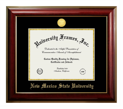 New Mexico State University Diploma Frame in Classic Mahogany with Gold Trim with Black & Gold Mats for DOCUMENT: 8 1/2"H X 11"W  