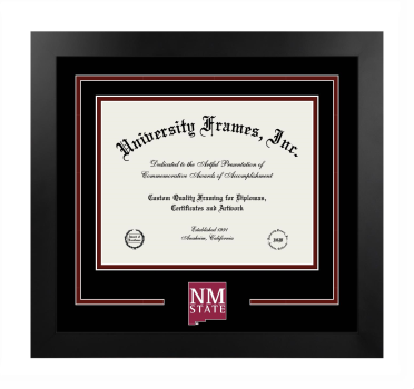 New Mexico State University Logo Mat Frame in Manhattan Black with Black & Maroon Mats for DOCUMENT: 8 1/2"H X 11"W  