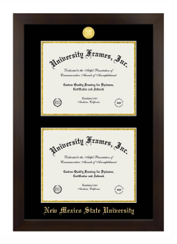 New Mexico State University Double Degree (Stacked) Frame in Manhattan Espresso with Black & Gold Mats for document: 8 1/2"h x 11"w  , document: 8 1/2"h x 11"w  