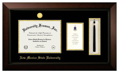 New Mexico State University Diploma with Announcement & Tassel Box Frame in Legacy Black Cherry with Black & Gold Mats for  11"h x 14"w  , diploma: 7"h x 4"w  