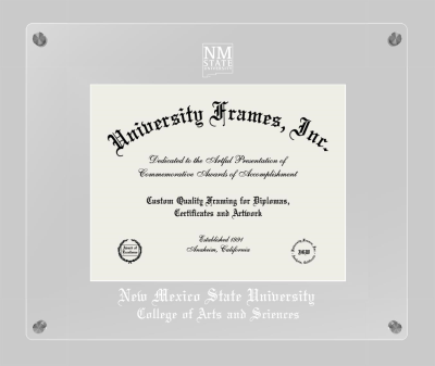 New Mexico State University College of Arts and Sciences Lucent Clear-over-Clear Frame in Lucent Clear Moulding with Lucent Clear Mat for document: 8 1/2"h x 11"w  