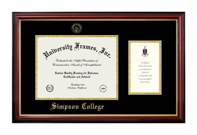 Simpson College Diploma with Announcement Frame in Petite Mahogany with Gold Trim with Black & Gold Mats for document: 8 1/2"h x 11"w  , diploma: 7"h x 4"w  