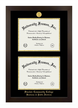 Sinclair Community College Business & Public Services Double Degree (Stacked) Frame in Manhattan Espresso with Black & Gold Mats for document: 8 1/2"h x 11"w  , document: 8 1/2"h x 11"w  