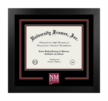 New Mexico State University Honors College Logo Mat Frame in Manhattan Black with Black & Maroon Mats for document: 8 1/2"h x 11"w  