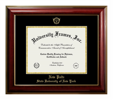 New Paltz State University of New York Diploma Frame in Classic Mahogany with Gold Trim with Black & Gold Mats for document: 8 1/2"h x 11"w  