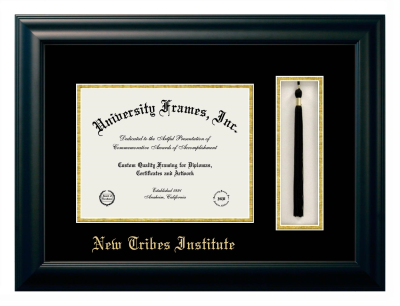 New Tribes Institute Diploma with Tassel Box Frame in Satin Black with Black & Gold Mats for document: 8 1/2"h x 11"w  
