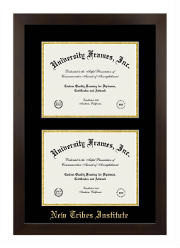 New Tribes Institute Double Degree (Stacked) Frame in Manhattan Espresso with Black & Gold Mats for document: 8 1/2"h x 11"w  , document: 8 1/2"h x 11"w  