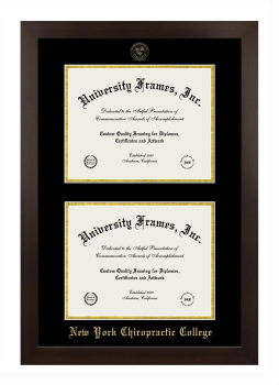 New York Chiropractic College Double Degree (Stacked) Frame in Manhattan Espresso with Black & Gold Mats for document: 8 1/2"h x 11"w  , document: 8 1/2"h x 11"w  