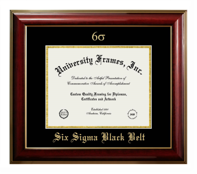 Six Sigma Black Belt Diploma Frame in Classic Mahogany with Gold Trim with Black & Gold Mats for document: 8 1/2"h x 11"w  