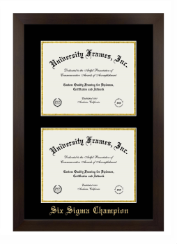 Six Sigma Champion Double Degree (Stacked) Frame in Manhattan Espresso with Black & Gold Mats for document: 8 1/2"h x 11"w  , document: 8 1/2"h x 11"w  