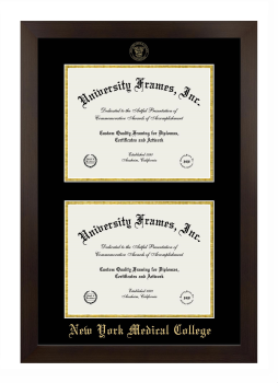 New York Medical College Double Diploma Frame in Manhattan Espresso with Black & Gold Mats for document: 8 1/2"h x 11"w  , document: 8 1/2"h x 11"w  
