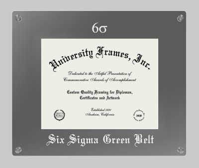 Six Sigma Green Belt Lucent Clear-over-Smoke Frame in Lucent Smoke Moulding with Lucent Smoke Mat for document: 8 1/2"h x 11"w  