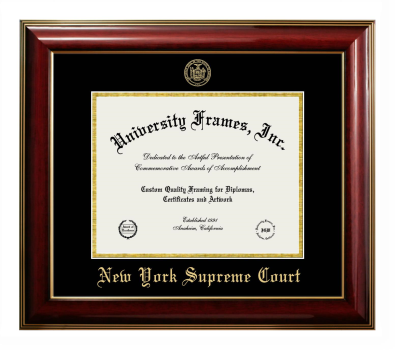 New York Supreme Court Diploma Frame in Classic Mahogany with Gold Trim with Black & Gold Mats for DOCUMENT: 8 1/2"H X 11"W  