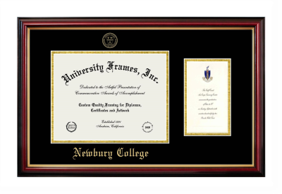Newbury College Diploma with Announcement Frame in Petite Mahogany with Gold Trim with Black & Gold Mats for document: 8 1/2"h x 11"w  , diploma: 7"h x 4"w  