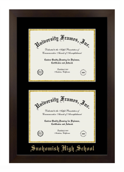 Snohomish High School Double Degree (Stacked) Frame in Manhattan Espresso with Black & Gold Mats for document: 8 1/2"h x 11"w  , document: 8 1/2"h x 11"w  