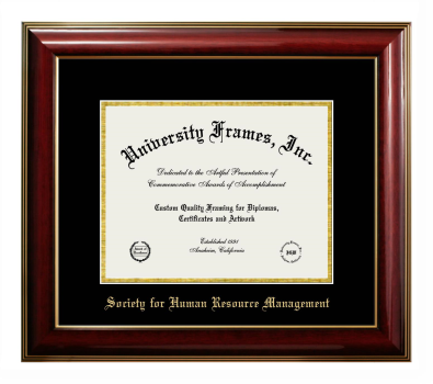 Society for Human Resource Management Diploma Frame in Classic Mahogany with Gold Trim with Black & Gold Mats for document: 8 1/2"h x 11"w  