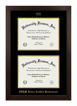 Society for Human Resource Management - Senior Certified Professional Double Degree (Stacked) Frame in Manhattan Espresso with Black & Gold Mats for document: 8 1/2"h x 11"w  , document: 8 1/2"h x 11"w  