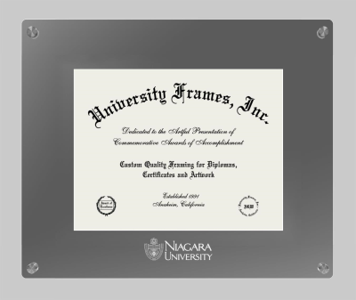 Niagara University Lucent Clear-over-Smoke Frame in Lucent Smoke Moulding with Lucent Smoke Mat for document: 8 1/2"h x 11"w  