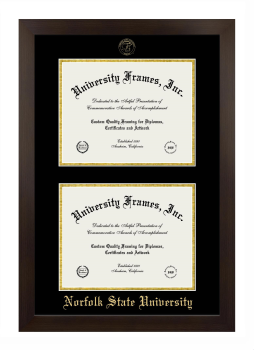 Norfolk State University Double Degree (Stacked) Frame in Manhattan Espresso with Black & Gold Mats for document: 8 1/2"h x 11"w  , document: 8 1/2"h x 11"w  
