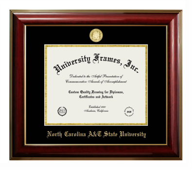 North Carolina A&T State University Diploma Frame in Classic Mahogany with Gold Trim with Black & Gold Mats for document: 8 1/2"h x 11"w  