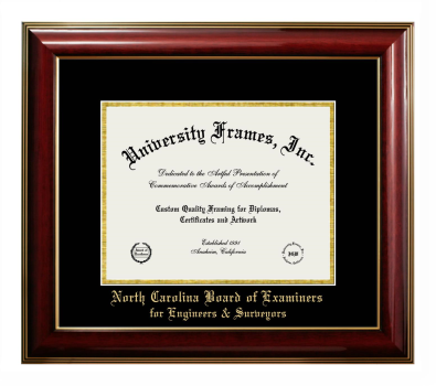 North Carolina Board of Examiners for Engineers & Surveyors Diploma Frame in Classic Mahogany with Gold Trim with Black & Gold Mats for DOCUMENT: 8 1/2"H X 11"W  