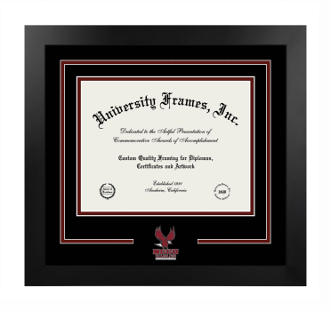North Carolina Central University Logo Mat Frame in Manhattan Black with Black & Maroon Mats for DOCUMENT: 8 1/2"H X 11"W  
