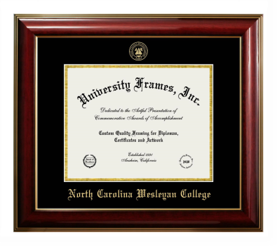 North Carolina Wesleyan College Diploma Frame in Classic Mahogany with Gold Trim with Black & Gold Mats for DOCUMENT: 8 1/2"H X 11"W  