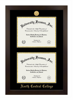 North Central College Double Degree (Stacked) Frame in Manhattan Espresso with Black & Gold Mats for DOCUMENT: 8 1/2"H X 11"W  , DOCUMENT: 8 1/2"H X 11"W  