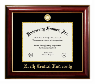 North Central University Diploma Frame in Classic Mahogany with Gold Trim with Black & Gold Mats for DOCUMENT: 8 1/2"H X 11"W  