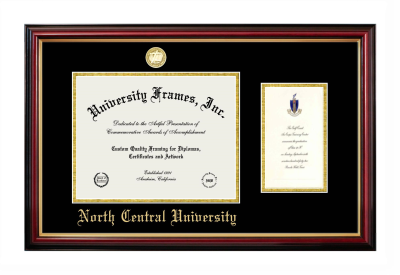 North Central University Diploma with Announcement Frame in Petite Mahogany with Gold Trim with Black & Gold Mats for document: 8 1/2"h x 11"w  , diploma: 7"h x 4"w  