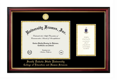 South Dakota State University College of Education and Human Sciences Diploma with Announcement Frame in Petite Mahogany with Gold Trim with Black & Gold Mats for document: 8 1/2"h x 11"w  , diploma: 7"h x 4"w  