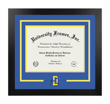 Logo Mat Frame in Manhattan Black with Royal Blue & Yellow Mats for DOCUMENT: 8 1/2"H X 11"W  