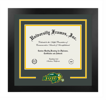 North Dakota State University College of Agriculture, Food Systems, and Natural Resources Logo Mat Frame in Manhattan Black with Forest Green & Amber Mats for document: 8 1/2"h x 11"w  