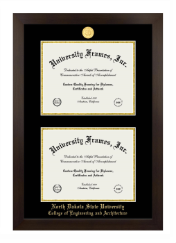 North Dakota State University College of Engineering and Architecture Double Degree (Stacked) Frame in Manhattan Espresso with Black & Gold Mats for document: 8 1/2"h x 11"w  , document: 8 1/2"h x 11"w  