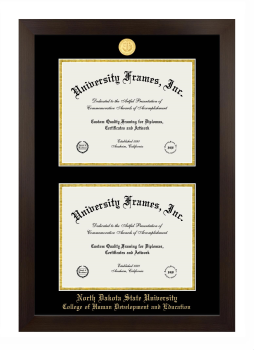 North Dakota State University College of Human Development and Education Double Degree (Stacked) Frame in Manhattan Espresso with Black & Gold Mats for document: 8 1/2"h x 11"w  , document: 8 1/2"h x 11"w  
