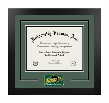 North Dakota State University College of Pharmacy, Nursing, and Allied Sciences Logo Mat Frame in Manhattan Black with Forest Green & Black Mats for document: 8 1/2"h x 11"w  