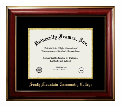 South Mountain Community College Diploma Frame in Classic Mahogany with Gold Trim with Black & Gold Mats for document: 8 1/2"h x 11"w  