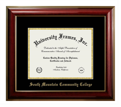 South Mountain Community College Diploma Frame in Classic Mahogany with Gold Trim with Black & Gold Mats for DOCUMENT: 8 1/2"H X 11"W  