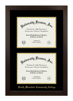 South Mountain Community College Double Degree (Stacked) Frame in Manhattan Espresso with Black & Gold Mats for document: 8 1/2"h x 11"w  , document: 8 1/2"h x 11"w  