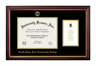 North Iowa Area Community College Diploma with Announcement Frame in Petite Mahogany with Gold Trim with Black & Gold Mats for document: 8 1/2"h x 11"w  , diploma: 7"h x 4"w  