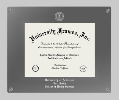 University of Arkansas Fort Smith College of Health Sciences Lucent Clear-over-Smoke Frame in Lucent Smoke Moulding with Lucent Smoke Mat for document: 8 1/2"h x 11"w  