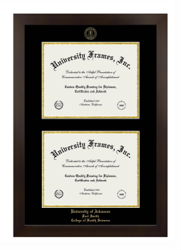 University of Arkansas Fort Smith College of Health Sciences Double Degree (Stacked) Frame in Manhattan Espresso with Black & Gold Mats for document: 8 1/2"h x 11"w  , document: 8 1/2"h x 11"w  