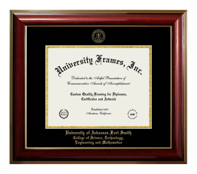 University of Arkansas Fort Smith College of Science, Technology, Engineering and Mathematics Diploma Frame in Classic Mahogany with Gold Trim with Black & Gold Mats for DOCUMENT: 8 1/2"H X 11"W  