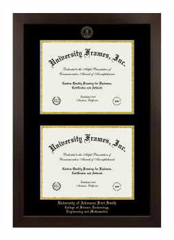 University of Arkansas Fort Smith College of Science, Technology, Engineering and Mathematics Double Degree (Stacked) Frame in Manhattan Espresso with Black & Gold Mats for document: 8 1/2"h x 11"w  , document: 8 1/2"h x 11"w  