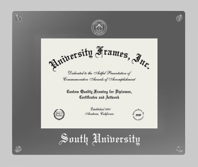South University Lucent Clear-over-Smoke Frame in Lucent Smoke Moulding with Lucent Smoke Mat for document: 8 1/2"h x 11"w  