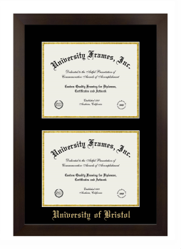 University of Bristol Double Degree (Stacked) Frame in Manhattan Espresso with Black & Gold Mats for document: 8 1/2"h x 11"w  , document: 8 1/2"h x 11"w  