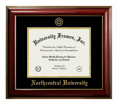 Northcentral University Diploma Frame in Classic Mahogany with Gold Trim with Black & Gold Mats for DOCUMENT: 8 1/2"H X 11"W  