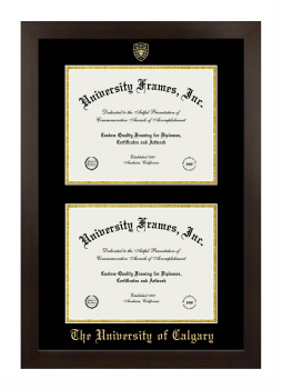 University of Calgary Double Degree (Stacked) Frame in Manhattan Espresso with Black & Gold Mats for document: 8 1/2"h x 11"w  , document: 8 1/2"h x 11"w  