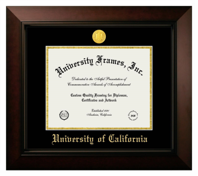 University of California Diploma Frame in Legacy Black Cherry with Black & Gold Mats for DOCUMENT: 8 1/2"H X 11"W  