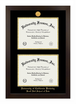 University of California Berkeley Boalt Hall School of Law Double Degree (Stacked) Frame in Manhattan Espresso with Black & Gold Mats for document: 8 1/2"h x 11"w  , document: 8 1/2"h x 11"w  